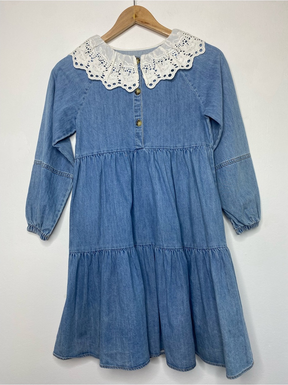 Zara Girls Denim tiered dress Peter Pan Collar Size 10 Classic